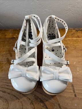 Girls Modo, white bow shoes New chunky sz 5.5 platform